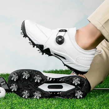  Професионална градинска обувки за голф, Унисекс, Черен, Бял на Цвят, мъжки маратонки за тренировки голфъри в голям размер, 36-46, шипове, дамски обувки за голф