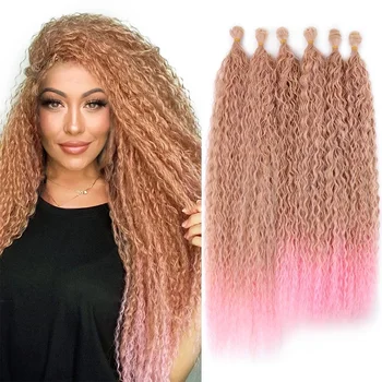 Афро-кудрявое тъкане от къдрава коса с цип 6 Бр Омбре Розова вълна Връзка увивни синтетични косми косата от высокотемпературного влакна