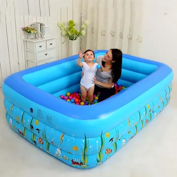  Детски надуваем басейн с три кръгчета с дължина 1,2-2,1 м, с принтом, от екологично чист PVC, игри и басейн за къпане, за семейства и деца
