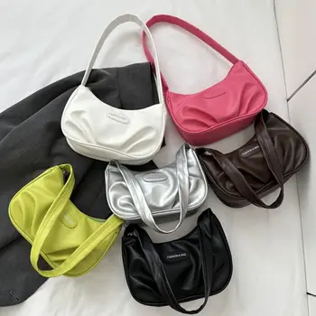  Корейската чанта през рамо с надпис от Изкуствена кожа във формата на Полумесец, чанта-тоут Голям капацитет Y2k, чанта за подмишниците, чанта за телефон