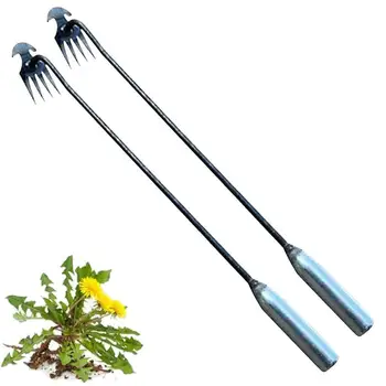  Ръчно плевене, ергономична дръжка, гребец билки с 4 зъби, градински ръчни инструменти за отстраняване на дълбоко пропит с трева за тераси, парк, градина