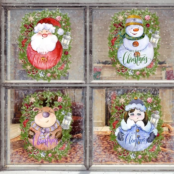  Коледни стикери прозорец, Дядо Коледа, Лосове, Снежинки, декорация на витрини, Стъклена врата, стенни стикери от PVC, аксесоари за партита, Коледа