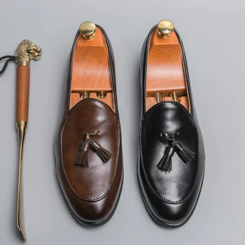  2023 Нова Класическа мъжка бизнес обувки в британския дышащем стил от проста кожа с пискюли, ежедневни модельная обувки, Мъжки размери 38-46