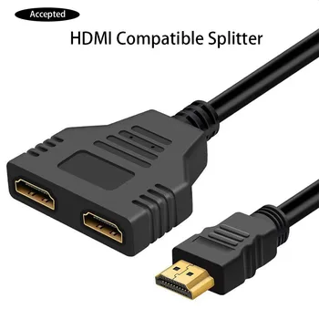  HDMI-съвместим газа, кабел-адаптер с един вход и два изхода, HDMI-съвместим разделител версия 2.0 за мултимедийни устройства