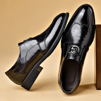  Мъжки кожени обувки с гладки пръсти, за бизнес отдих, лятна кожени обувки за мъж, нескользящая Удобни мъжки ежедневни кожени обувки