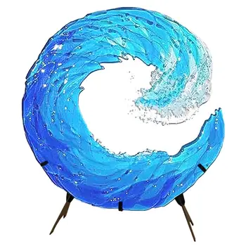  Плавленая скулптура океанска вълна, Градиент синя вълна, Скулптура, Украшение, вълна, художествени изделия за дома 20x20 см