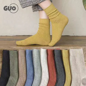  Памучни потници дамски чорапи ежедневна однотонного цветове и интериор в японски стил, прекрасни дълги чорапи за жени, дамски чорапи Harajuku Streetwear Crew Socks