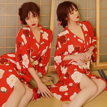  Секси Кимоно с традиционните японски цветен принтом, Реколта пижами Хаори, халат за Баня, униформи, рокля изкушение, Хелоуин, Cosplay