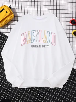  Спортни дамски блузи с качулка Ocean City Maryland, светли дрехи с писмото принтом, Удобна hoody с дълъг ръкав, топла женска градинска облекло