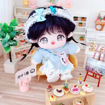  20 см Сладка кукла-идол на Kawai, Синя риза, с Бяла пола, плюшен памучен кукла за момичета, аниме, набор от съоръжения в китайски стил, аксесоари, играчки със собствените си ръце