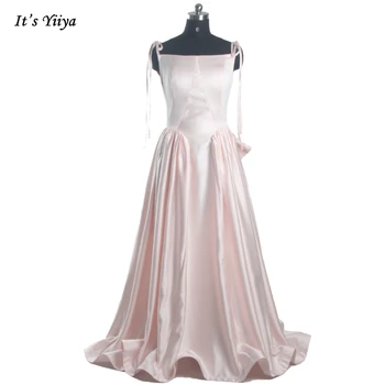  Вечерна рокля It ' s Yiiya, розово блестящо атласное рокля с проста складкой, на тънки спагети презрамки и без ръкави, трапецовидна форма, с дължина до пода, дамски официални рокли B1936