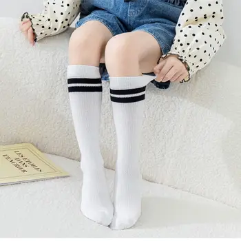 Сладки памучни удобни обикновена мрежести чорапи в двойна ивица със средна тръба, чорапи за момичета, Детски чорапи носочные изделия, Чорапи в корейски стил