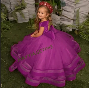  Рокля с цветя модел за момичета, червено бархатное рокля за малка принцеса с голям лък, детски дрехи, дрехи за парти в чест на рождения ден, детско рокля за първо причастие