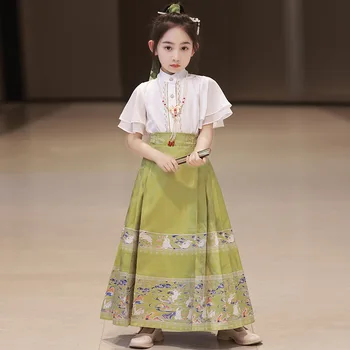  Лятна детска пола hanfu за момичета в национален стил, подходящи за Mamianqun за момичета от две части, Детски дрехи, Рокли на принцеси за момичета