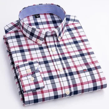  Новост in shirt, мъжки ризи голям размер, 100% памук, приталенная официалната однотонная риза, изпъстрен блузи, ежедневни офис облекло с един джоб
