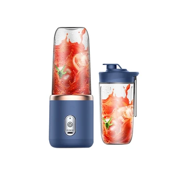 Сокоизстисквачка-пасатор с 6 остриета, чаша за сок и капак, Преносима USB-акумулаторна малка машина за смесване на плодови сокове (син)