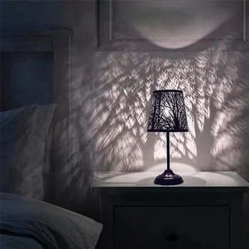  Малка лампа на електрическата крушка, метална лампа във формата на бъчва с шарени дървета за десктоп полилеи, монтиран на стената лампа, Черен