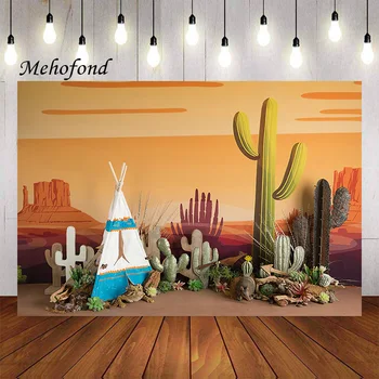  Фон за снимки Mehofond, палатка с кактусом Saguaro в пустинята, детски, 1-ви рожден Ден, за торта декор, фотографско студио