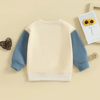  Качулки за малки момичета и момчета, с кръгло деколте в контрастен цвят и дълги ръкави, пуловери за деца, есенно-зимни ежедневни блузи