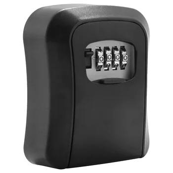  Черна Кутия за ключове с парола, монтиран на стената Кутия за ключове от с сплав, Защитен от атмосферни влияния, 4-Цифрен Брава за съхранение на ключове.