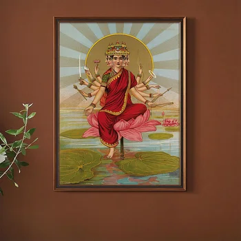  Индуизъм Ретро арт плакат с принтом Химн Гаятри Като богиня на Картина върху платно Религиозни Стикери за стена Декор