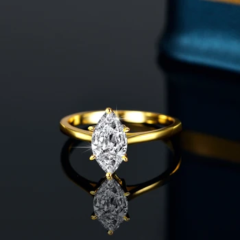  Безплатна доставка Пръстен с муассанитом кройка Marquise Solitaire18K Златни пръстени Оригинални Сертифицирани бижута луксозен качество Пръстени за жени