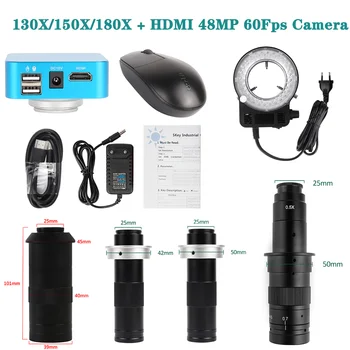  HDMI 48MP 60Fps CCD Дигитална камера 130X/150X/180X Оптически Вграден Софтуер за Контрол на Мишката Регулируем Обектив Led лампи Микроскоп