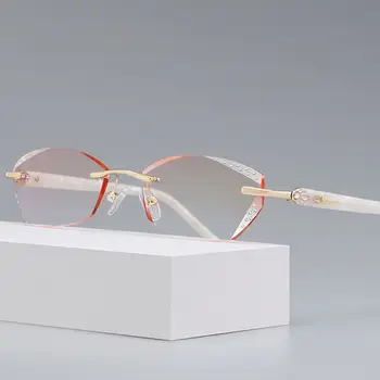  Дамски Котешки очила без рамки Кристални лещи с градиентной цвят Рамки за очила Късогледство Далекогледство рецепта Защита от Uv Луксозен дизайн