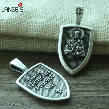 lanseis 1бр мъжко колие Свети Николай me Protect семеен Щит за Защита на кръст медал висулка свети талисман бижута