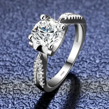  Луксозни платинен пръстен PT950, Женски венчален пръстен, фини бижута, Кръгли пръстени с диаманти от муассанита VVS 1 карата, висококачествени аксесоари