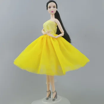  Ярко-жълто балетное рокля за кукла Барби, вечерни рокли без презрамки, дрехи Vestido, облекло за кукли Барби 1/6, аксесоари за кукли BJD