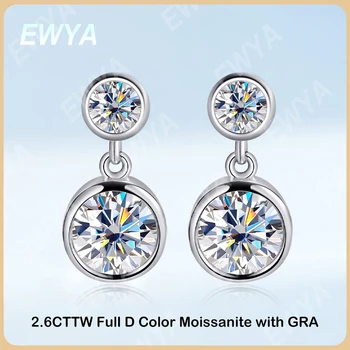  EWYA Real 2.6 cttw D Цветните Висящи Обеци с Муассанитом за Жени S925 Silver GRA Сертифицирани Кръгли Висящи Обеци С Пузырьковым диамантен пръстен