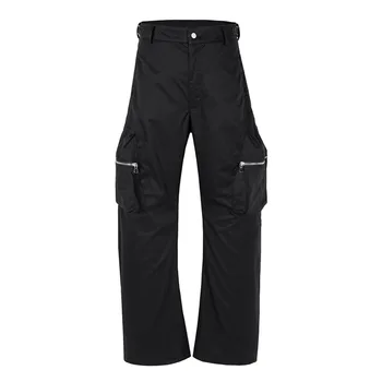  Мъжки панталони-карго с двойно накладным джоб с цип в стил хип-хоп, обикновена прави панталони големи размери, Модерни всекидневни спортни панталони, Унисекс