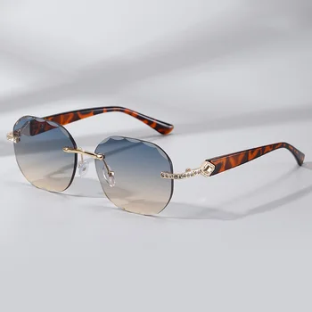  Модни слънчеви очила без рамки Женски Реколта Луксозни Слънчеви очила с диаманти Женствена Ретро Маркови Дизайнерски Дамски Нюанси UV400 Gafas De Sol