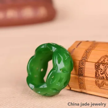  100% истински пръстен от зелен нефрит с дърворезба търговска пръстен с Нефритовыми Камъни за мъже нефрит украса смарагд пръстен пръстен с жадеитом
