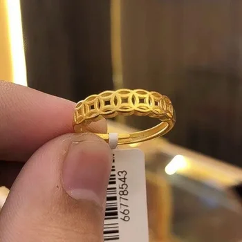 Луксозно регулируема отворен пръстен от медна монета в един цвят, женски пръстен от чист пясък злато, което не избледнява