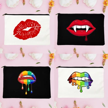  Дамски козметични чанти Rainbow Устни, модни ежедневна чанта с цип, холщовая косметичка, чанта за съхранение червило, тоалетни принадлежности, дамски подаръци