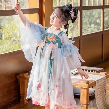  Рокля с бродерия на цветя за момиче-феи, китайското рокля, традиционен костюм за принцеса Тан Ханфу, детски костюми за cosplay