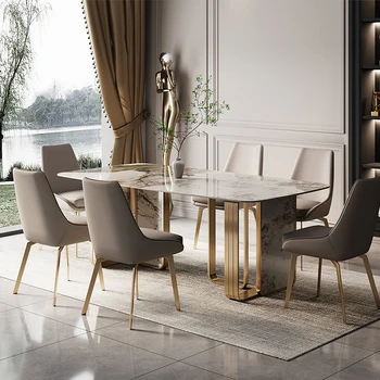  Модерен проста правоъгълна маса за преговори, висококачествена италианска комбинирана мебели от гладък камък и стола за поръчка на едро