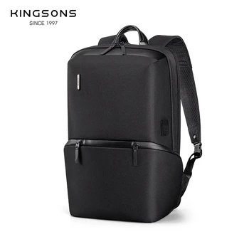  Kingsons Водоустойчива устойчива на износване раница за мъже, 15.6-инчов раница за бизнес пътувания с USB порт за зареждане, открит на 180 °