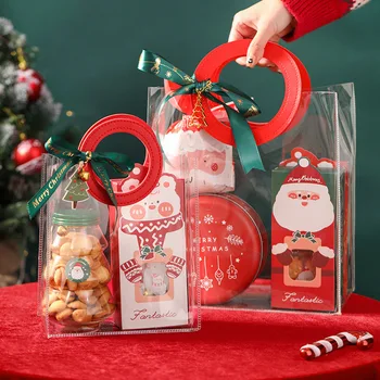  1 бр. Коледен подаръчен пакет, червена прозрачна чанта, изработена от PVC, чанта за бисквити и бонбони, подарък пакет за сватбеното парти, подарък пакет за парти