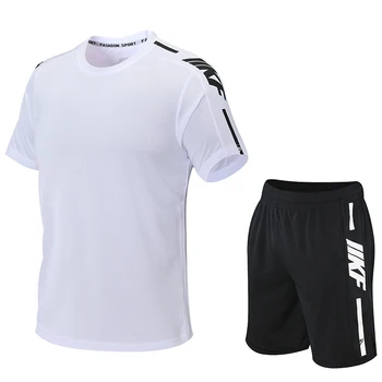  Мъжки летен нов костюм с къс ръкав, тениска за бърз сухо спринт, свободна ежедневни спортни дрехи голям размер
