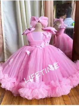  Бална рокля По поръчка, рокли за момичета с цветя, многослоен тюл, 3D пеперуди, рокли на принцеси за рожден ден, рокля за първо причастие