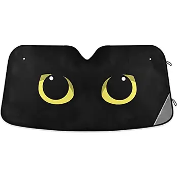  Сенника на предното стъкло на превозното средство Qilmy Black Cat Eye Сгъваема сенника с защита от uv лъчи, авто козирка, 55 x 27,6 инча
