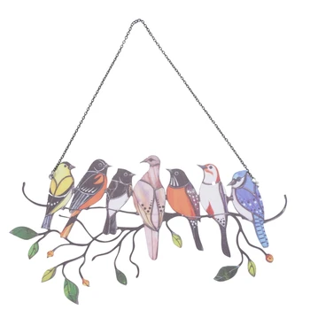  JHD-Разноцветни птици на 1 тел, витражная прозорец лента с ловцом слънцето, украса серия Bird, окачен декор за дома