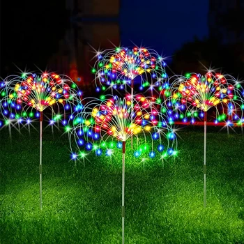  Слънчев LED фойерверки, Приказни светлини, Външно украса на градината, осветление на тревата пътеки за парти в двора, Коледен сватбен декор