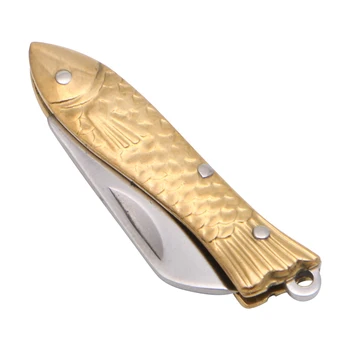  P82D ключодържател във формата на риба, джоба, ключодържател, тактически малък сгъваем нож за папки, месинг