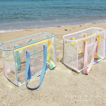  Преносим прозрачна плажна чанта на едно рамо от PVC, водоустойчив чанта за фитнес и плуване Mother Wash