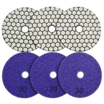  6шт Диаметър 4 см/100 мм; Размер на 30 диамант подложки за сухо полиране; Еластичен сухо шлайфане диск за гранит, мрамор, керамика