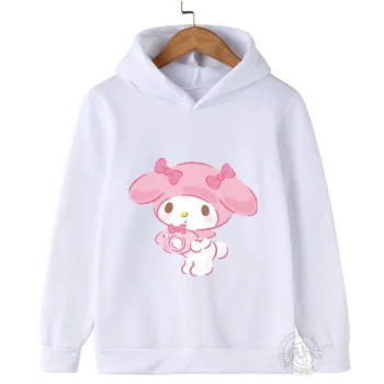  Пролет / есен 2024, Графити с анимационни принтом, сладък стил на Sanrio Melody, детски дрехи, hoody за момичета, детски топ